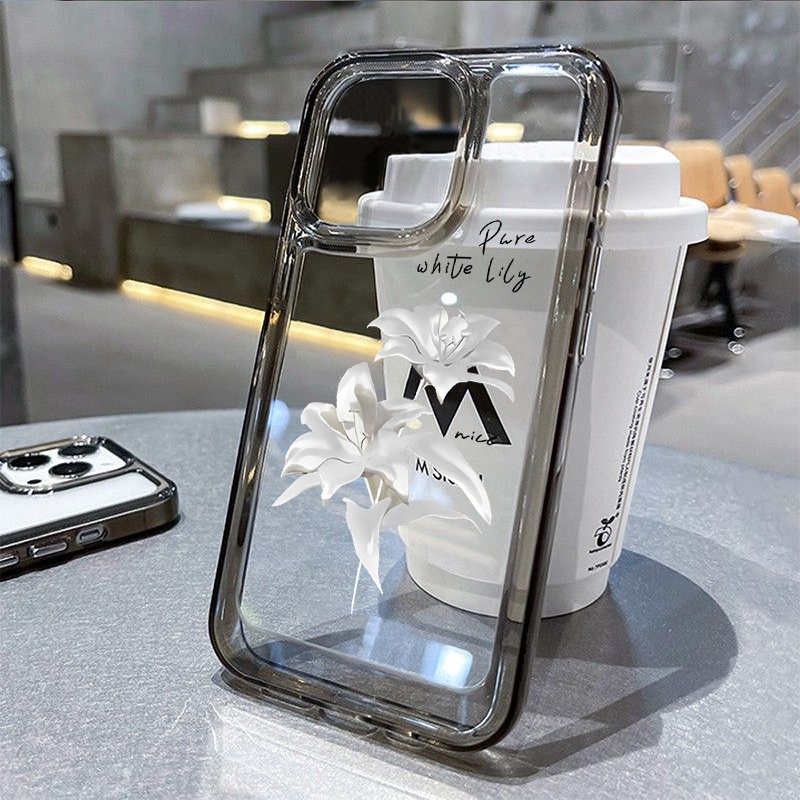 IPHONE Casing Lily Putih Murni Untuk Iphone6 Kompatibel 7 8 6Plus 7Plus 8Plus 11 14 Pro Max X XS XR 11 12 13 14 Pro Max SE 2020 2022 Plating Electroplated Buttons Shockproof Cover