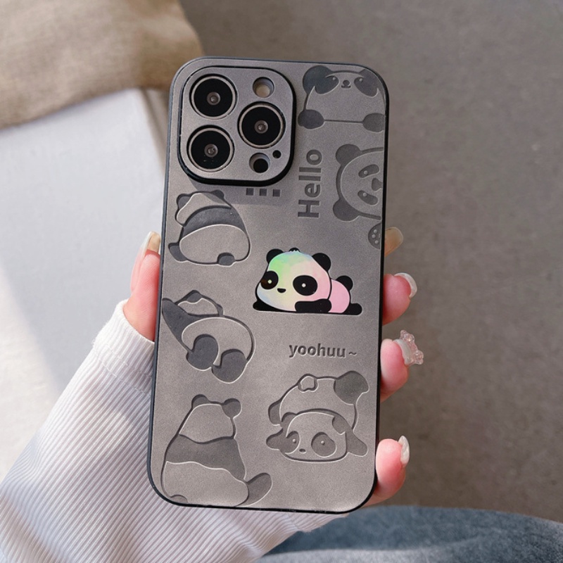 IPHONE Kartun Panda Casing Mewah Laser Ponsel Penutup Belakang Untuk Iphone14 13 12 11Pro X XS Max XR Casing Perlindungan Jatuh