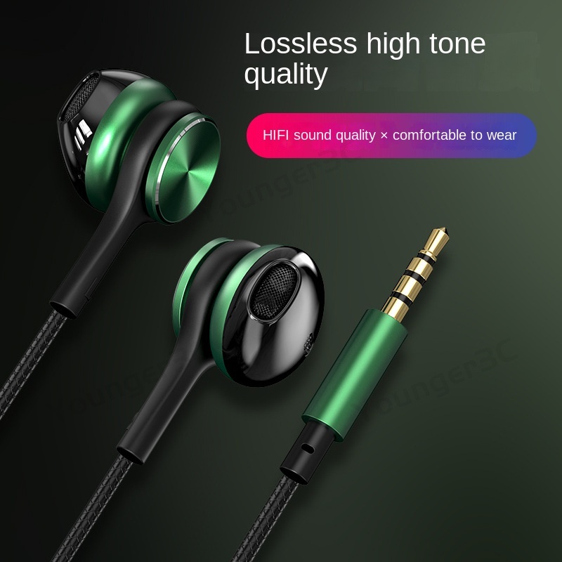 3.5mm Half In Ear Wired Earphone HiFi Suara Bass Metal Subwoofer Headset Dengan Mikrofon Kontrol Volume Stereo Bass Earbuds