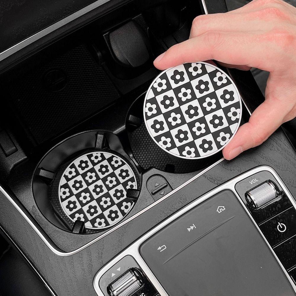 Lanfy Tatakan Gelas Bunga Ornamen Mobil Alas Botol Air Car Mug Coaster Waterproof Houndstooth Anti-Selip Car Water Cup Pad Untuk Interior Mobil