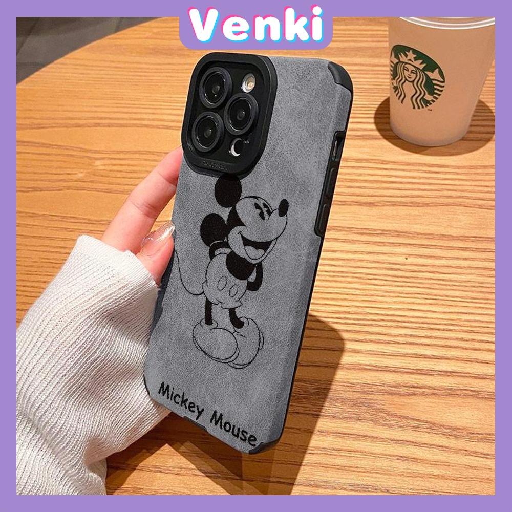 VENKI - Untuk iPhone 11 Case Leather Pupil Suede Case Soft Shockproof Phone Case Camera Simple Cute Cartoon Mouse Kompatibel dengan iPhone 14 13 Pro max 12 Pro max xr xs 7Plus 8Plus