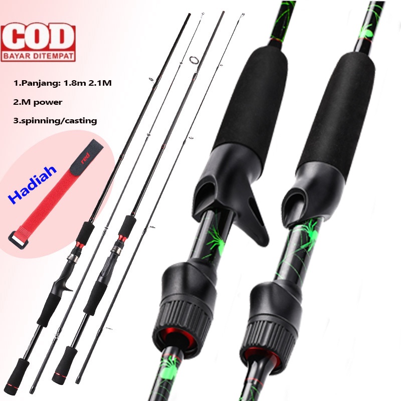 Joran Pancing1.8m 2.1m 2 Sections Solid Tip Carbon Fishing Rod Max Drag 4-10kg joran casting joran u