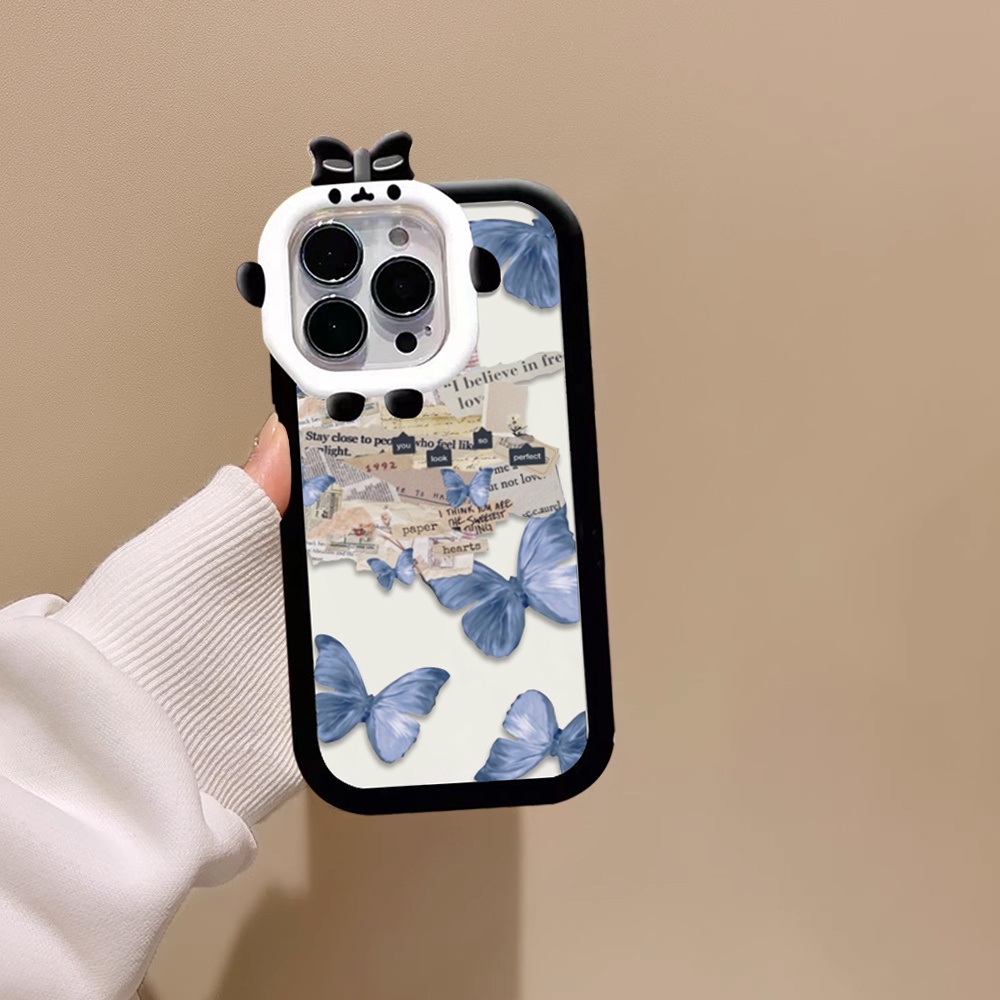 IPHONE Case Lensa Monster Kompatibel Untuk Iphone14 Pro Max IPhone13 Pro Max IPhone11 IPhone12 IPhoneXR XS 6 6S 78 Plus Se2020 Kupu Hitam Biru Butterfly Hidup Butterfly Shockproof Case BY