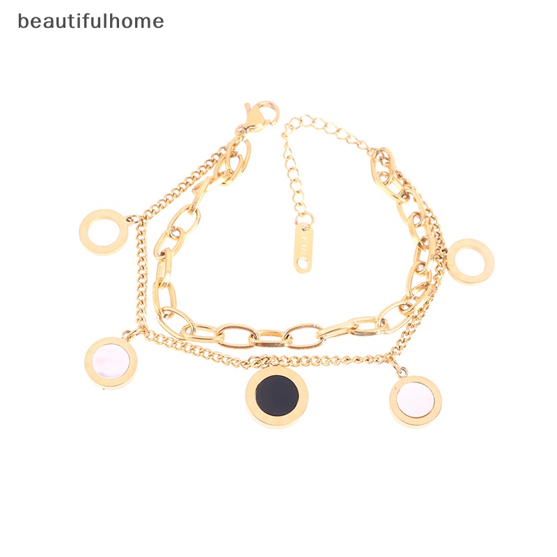{beautifulhome} Perhiasan Titanium Steel Angka Romawi Gelang &amp; Gelang Wanita Charm.
