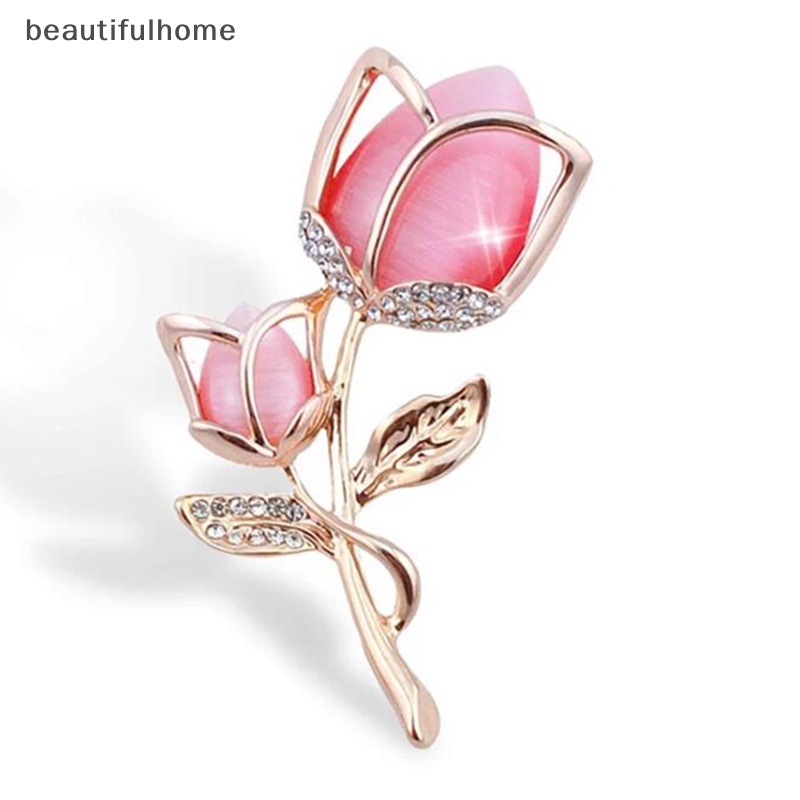 {beautifulhome} Fashion Hot Pink Rose Flower Brooch Aksesoris Pakaian.