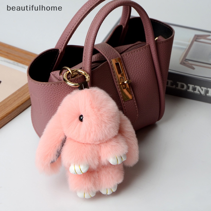 {Cantikrumah} Rabbit Keychain Ring Fluffy Bulu Asli Pompon Bunny Trinket Key Chain Charm Cute Key Ring On Bag Car Key Pendant.