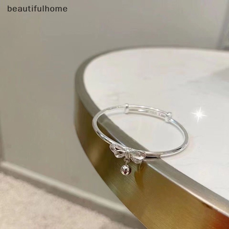 {beautifulhome} Perak Busur Lonceng Wanita Elegan Bangle Perhiasan Rumbai Ikatan Simpul Lonceng Pesona Gelang Bangle Lucu Aksesoris Perhiasan Pesta Pernikahan Hadiah.