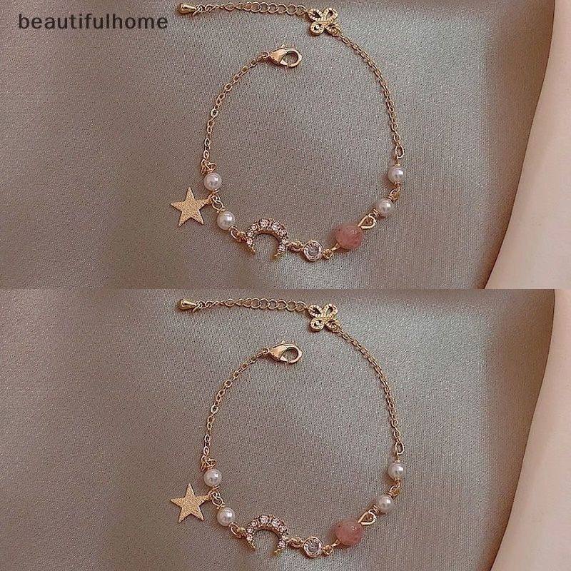 {Cantikrumah} Fashion Bintang Bulan Zirkon Liontin Gelang Lucu Mutiara Paduan Gelang Untuk Hadiah Perhiasan Pesta Perempuan FashionZone.