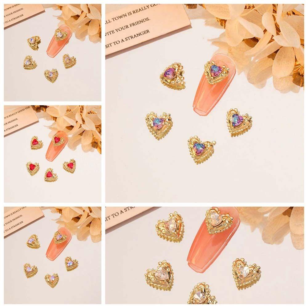 AUGUSTINA Agustina Dekorasi Kuku 3D Nail Art Drills Jepang Cinta Hati Peach Heart Heart Diamonds Nail Jewelry Untuk Wanita