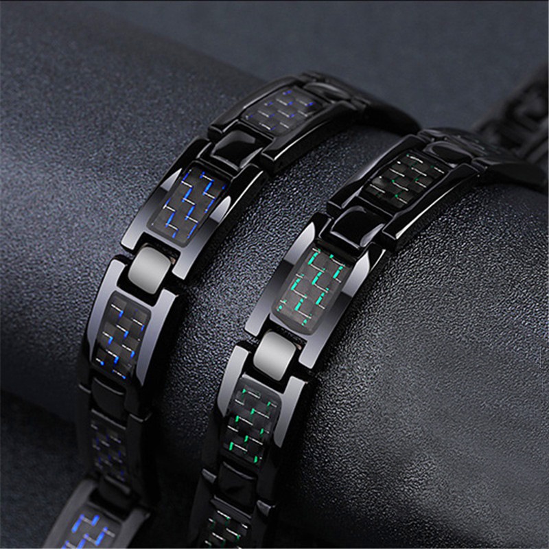 Gelang Titanium Bio Energi/Gelang Bisnis Serat Karbon/Power Charm Pria Rantai/Germanium Magnet Perawatan Kesehatan Bangle/Terapi Pelangsing Pereda Nyeri Perhiasan Penyembuhan