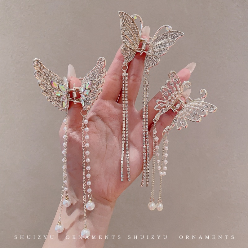 Canggih Berlian Imitasi Rumbai Klip Rambut Logam Kupu-Kupu Kecil Ambil Klip Kembali Kepala Setengah-Dasi Klip Rambut Hiu Klip Hiasan Kepala