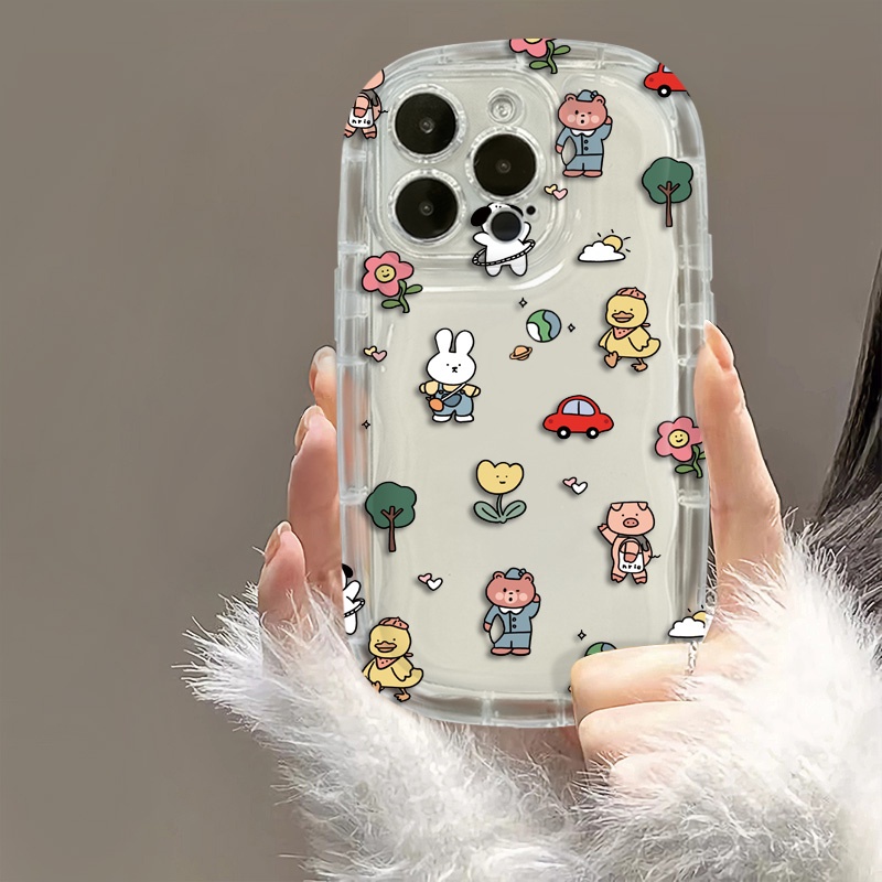 IPHONE Hewan Lucu Casing Ponsel Transparan Kompatibel Untuk Iphone14 13 12 11 Pro Max XS X Xr8 +7Plus Casing Silikon Lembut Shockproof Cover Cell Precticer