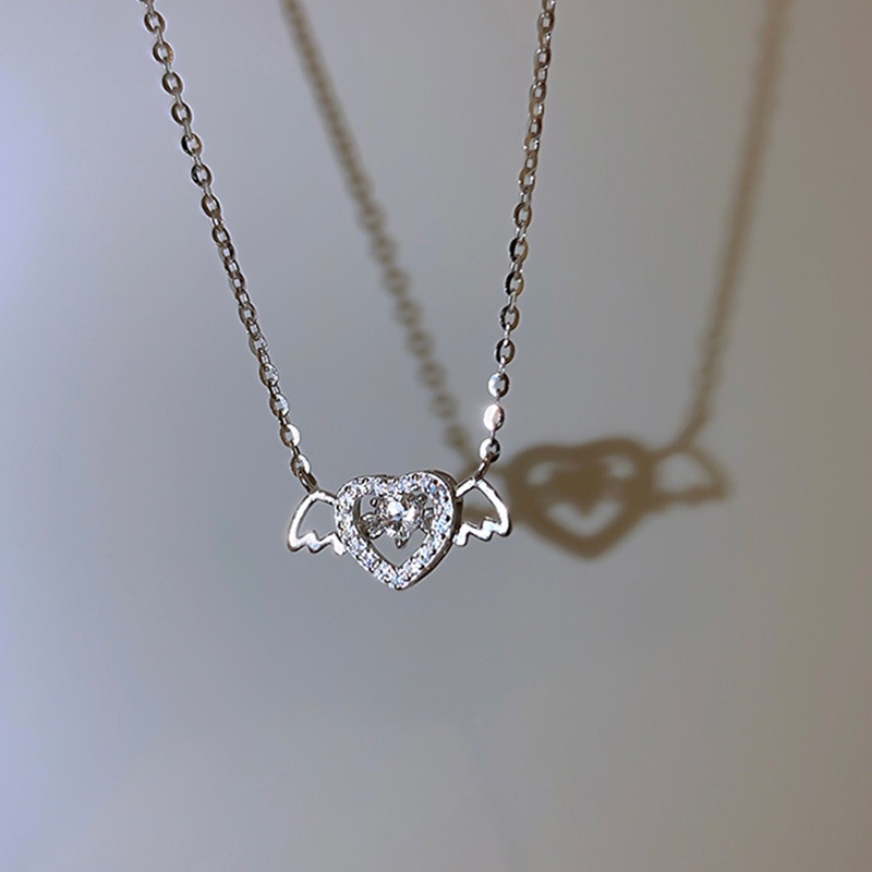 Kalung Sayap Hati Bahan Alloy Zircon Fashion Untuk Wanita