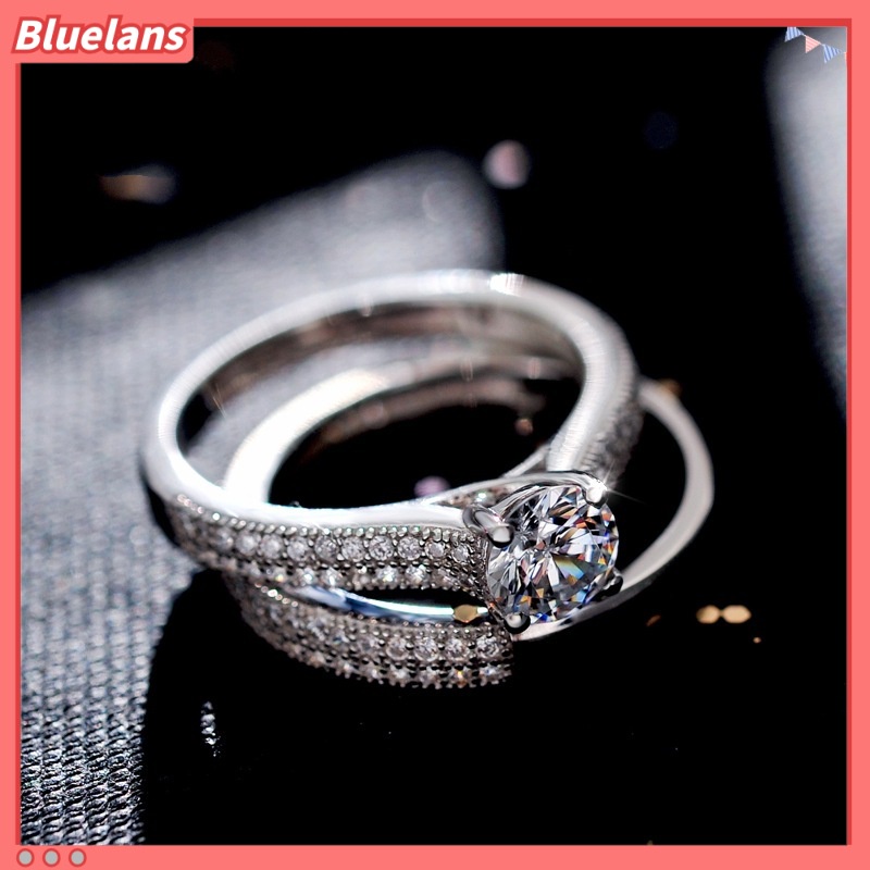 [BLS] Micro-hias Set Cincin Simulasi Zirkon Cincin Lamaran Eropa Dan Amerika Fashion Engagement Banquet Ring
