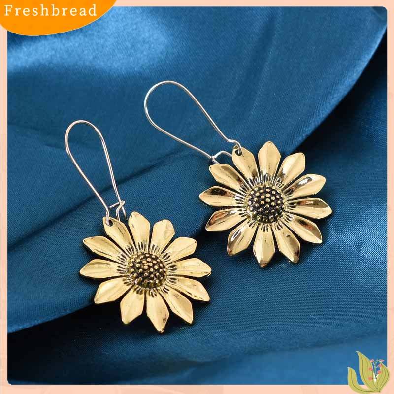 [FRA] Bohemian Gaya Liburan Baru retro Tiga Dimensi Bunga Matahari Anting Emas Kuno Bunga Matahari daisy earrings