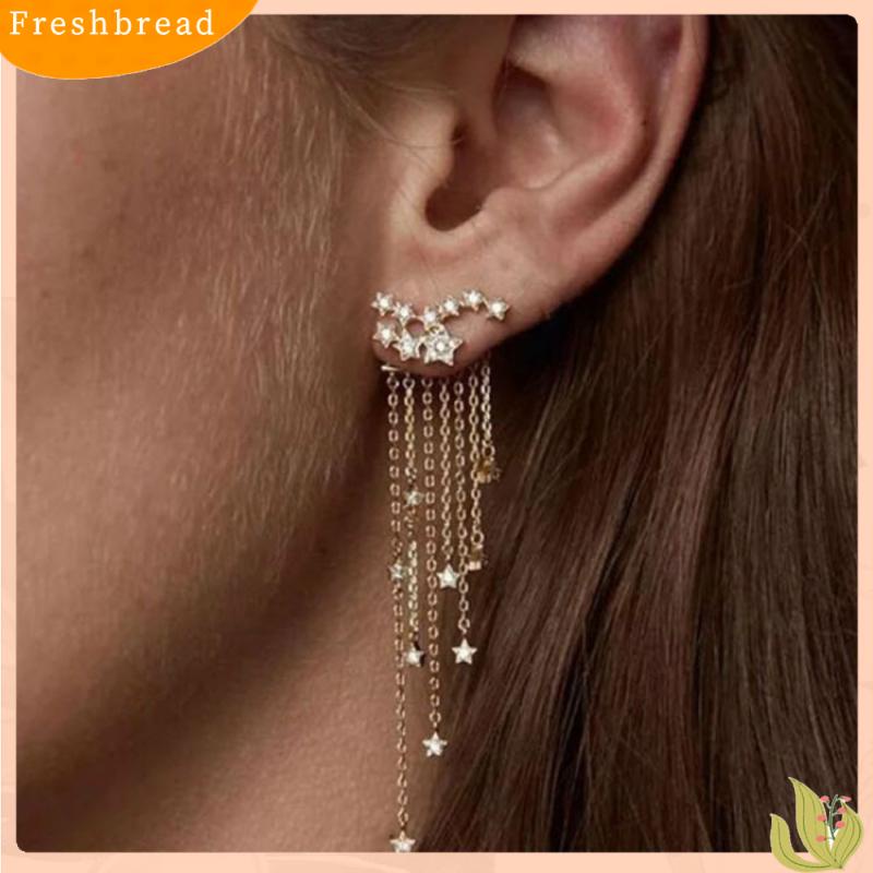 [FRA] Perhiasan Fashion Panjang Bersinar Bintang Rumbai Gantung Belakang Anting Earrings Wanita