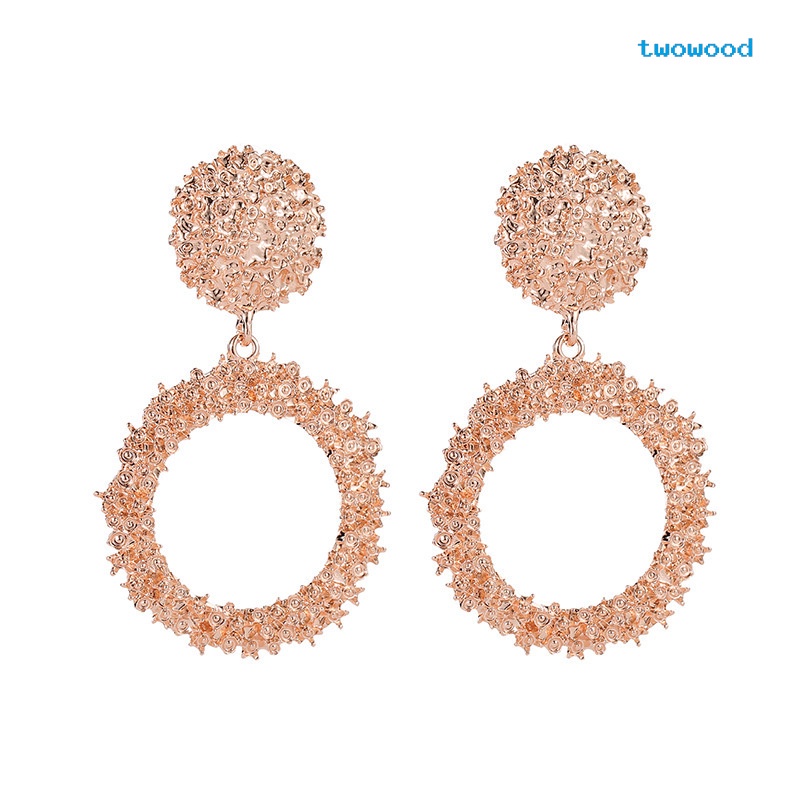 Twowood Retro wind metal pattern Anting Lingkaran Besar