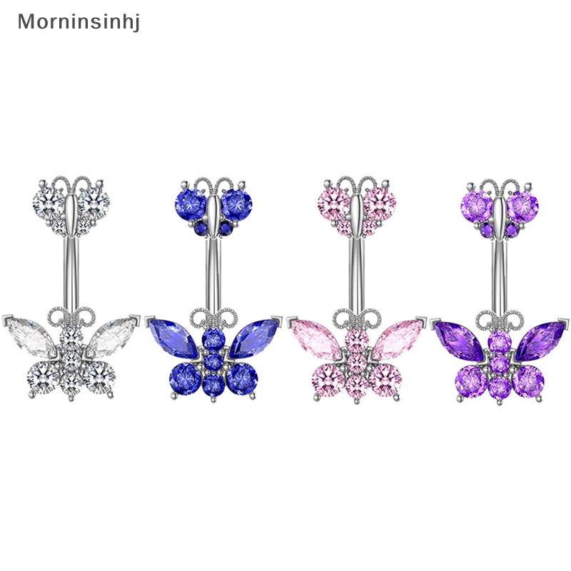 Mornin 1Pcs Butterfly Belly Button Ring Bintang Kristal Zirkon Pusar Rings Belly Body Jewelry Menjuntai Drop id