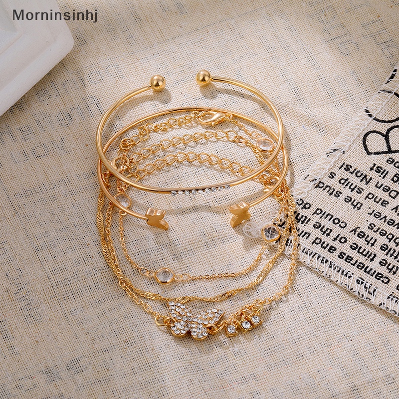 Mornin 5PC New Bohemian Elegance Open Bracelets Berlian Imitasi Kupu-Kupu Gelang Gadis Hadiah id