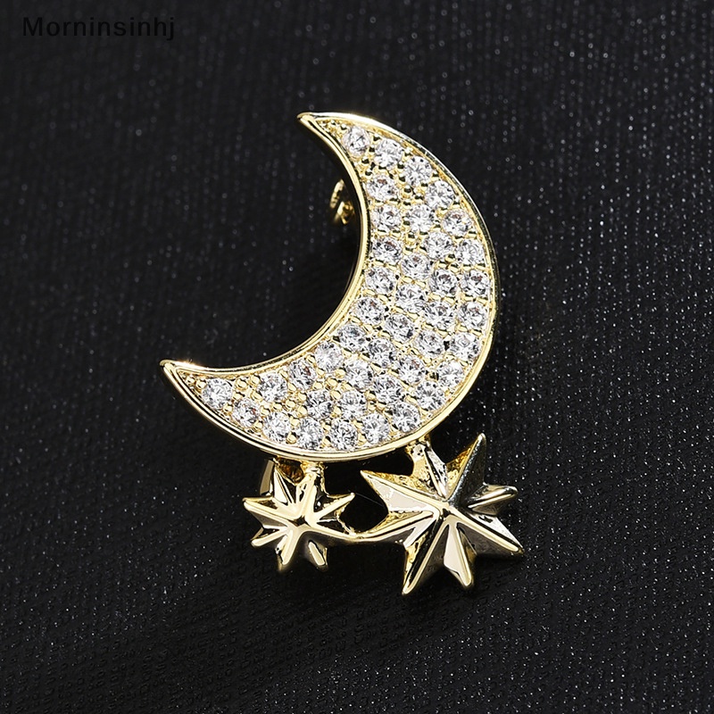 Mornin Bros Bulan Berlian Imitasi Elegan Baru Untuk Wanita Bintang Sabit Lapel Pin Korea Fashion Perhiasan Aksesoris Pakaian id