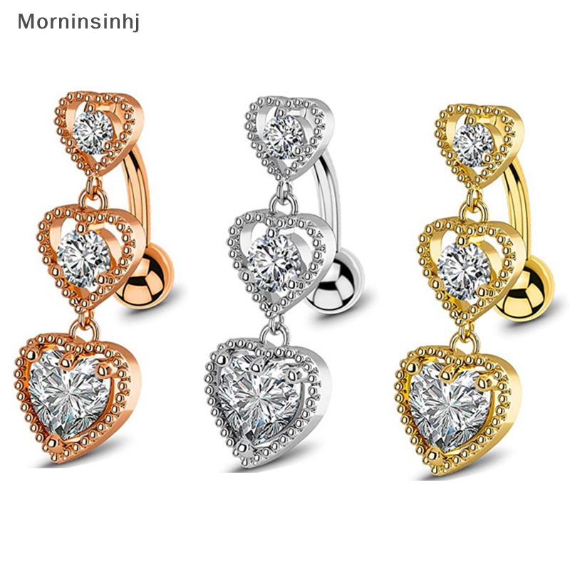 Mornin Stainless Steel 3love Heart Reverse Memakai Perut Kancing Cincin Wanita Tubuh Perut s Perhiasan id