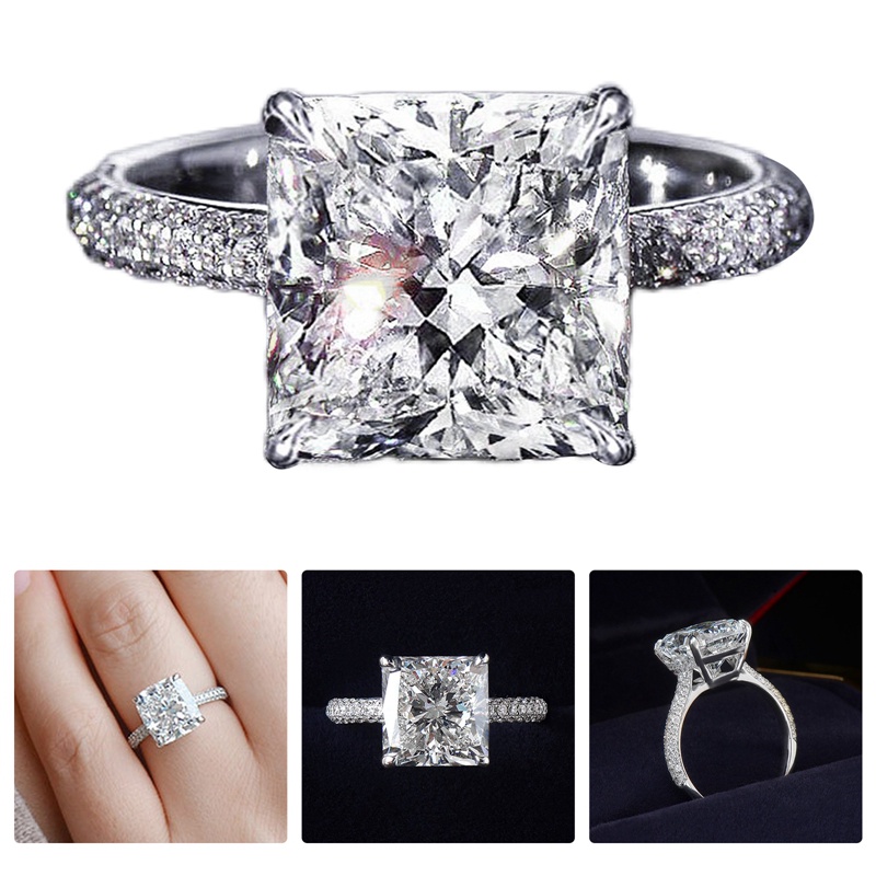 Luxury Princess Square Cubic Zircon Pernikahan Band Rings Untuk Wanita Desain Modern Pertunangan Fashion Perhiasan
