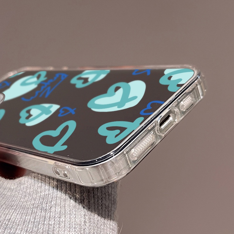IPHONE Casing Ponsel Cermin Hati Hijau Mint Kompatibel Untuk Iphone11 12 13 14 12Pro 13Pro 14Pro Pro Max XR X XS Max Electroplating Tombol Perlindungan Mirror Cover