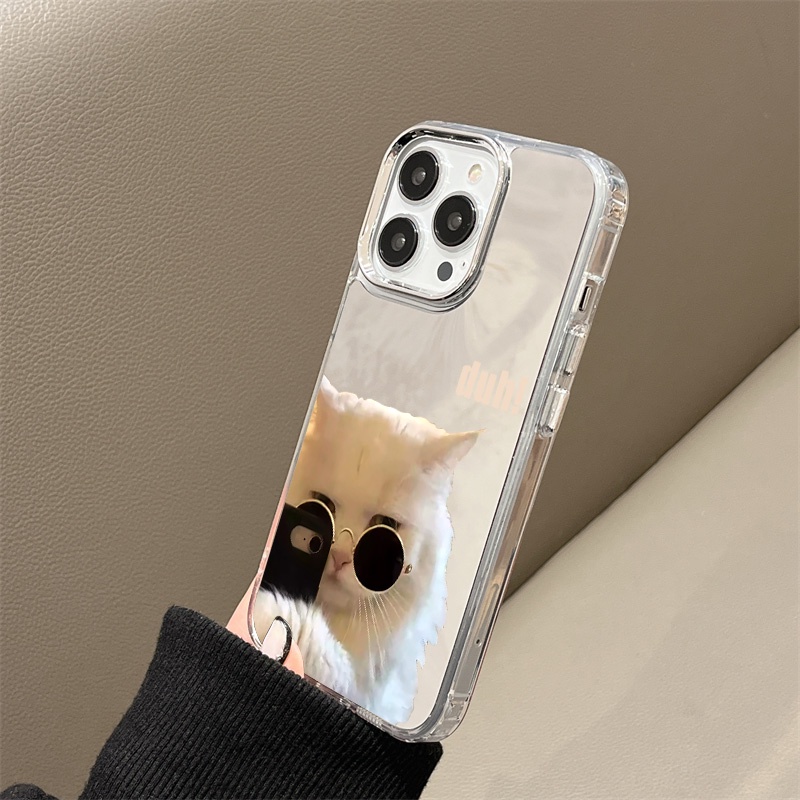 IPHONE Kacamata Keren Cat Mirror Phone Case Kompatibel Untuk Iphone11 12 13 14 12Pro 13Pro 14Pro Pro Max XR X XS Max Electroplating Tombol Perlindungan Mirror Cover