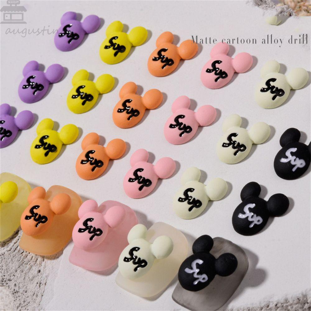 AUGUSTINA Agustina Mickey Mouse Nail Art Berlian Imitasi 2Pcs /Set Salon Kuku Resin Kartun Matte Nail Jewelry