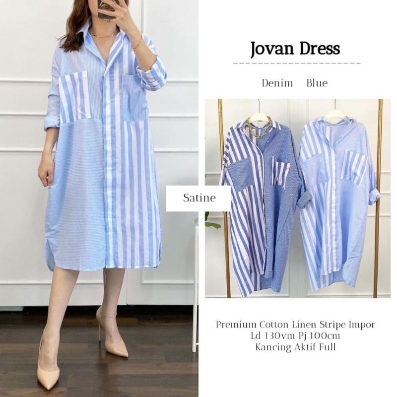 JOVAN DRESS ORI SATINE | Ld130 Premium Cotton Linen Stripe Impor