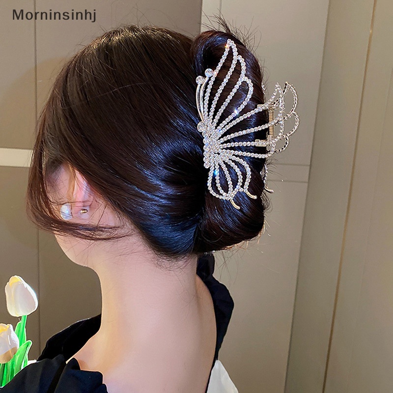 Mornin Vintage Hollow Butterfly Berlian Imitasi Claw Clip Besar Hair Grab Clip Untuk Wanita id