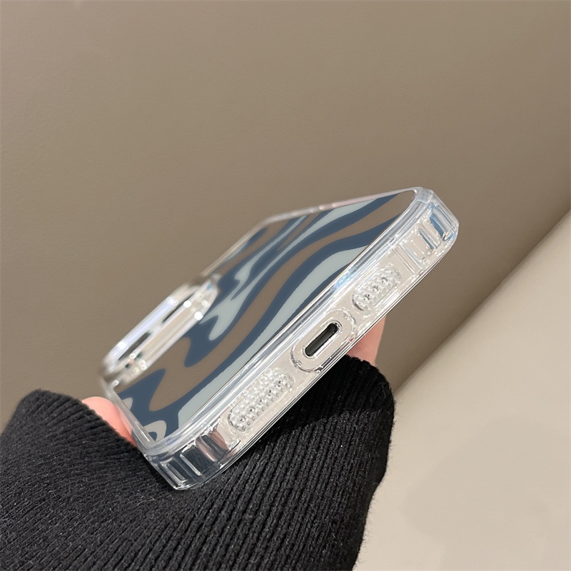 IPHONE Art Grey Blue Painting Mirror Phone Case Kompatibel Untuk Iphone11 12 13 14 12Pro 13Pro 14Pro Pro Max XR X XS Max Electroplating Tombol Perlindungan Mirror Cover