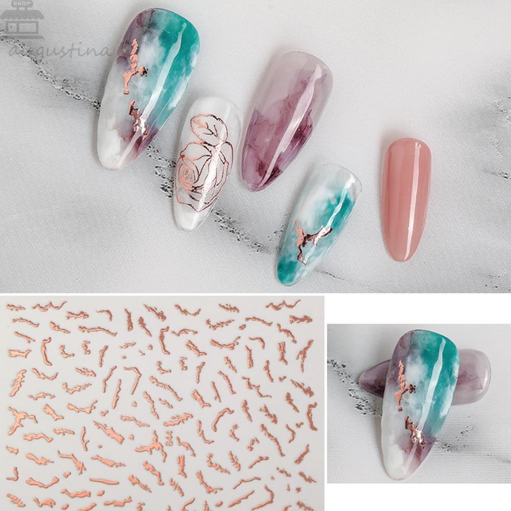 AUGUSTINA Agustina Rose Print Nails Sticker Emas Laser Bunga Mawar Putih Perekat Diri Hitam Nail Art Stickers