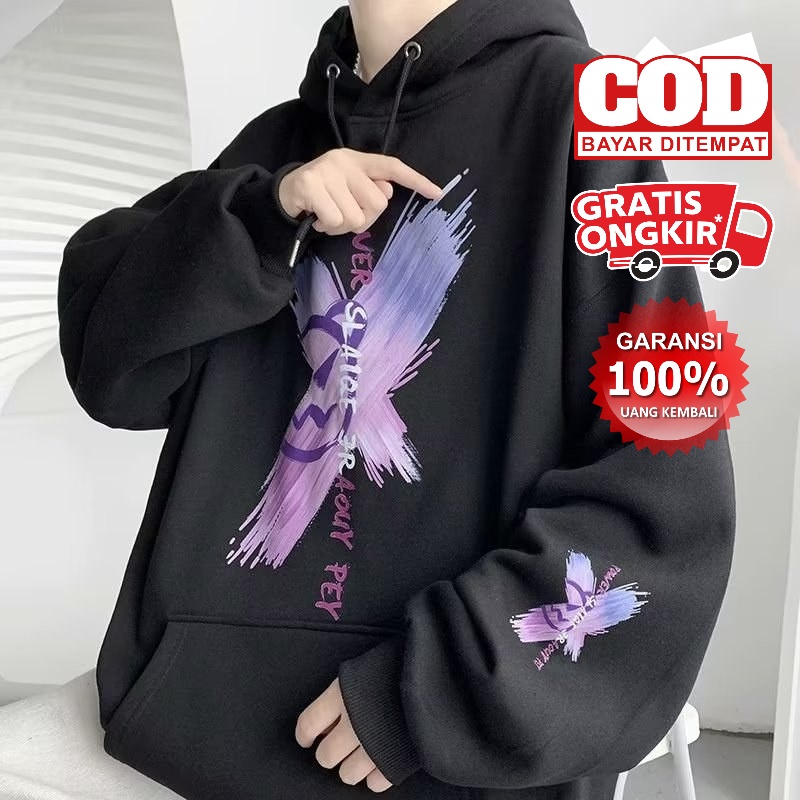 Promo Hoodie Pria Wanita Power Slaiqe Size M-XXXXXL Korean Fashion Style Unisex Hoodie Oversized Cute Graffiti Bear Printing Men's Long Sleeve Sweatshirt Trend Winter Hooded Sweater Black