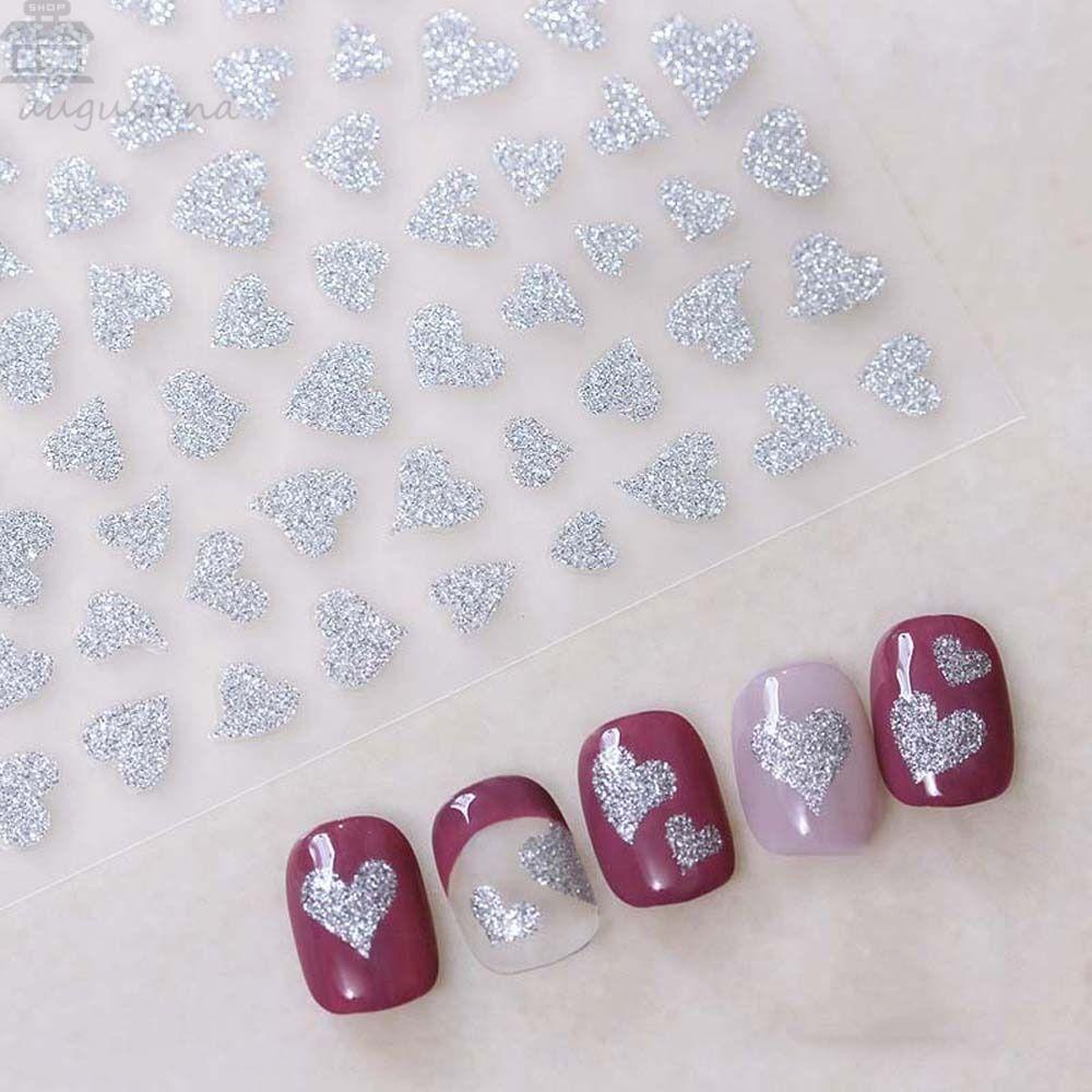 AUGUSTINA Agustina Glitter Stiker Kuku Wanita Cinta Hati Kupu-Kupu Berujung Lima Bintang Stars Nail Decals