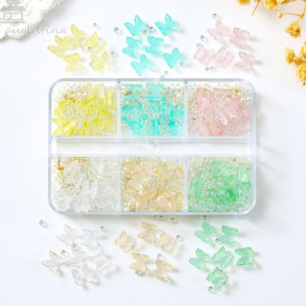 AUGUSTINA Agustina Kupu-Kupu Perhiasan Kuku Warna-Warni Fashion Nail Art Aksesoris Aurora Glitter Flatback Hiasan Kuku Manicure DIY Dekorasi Kuku