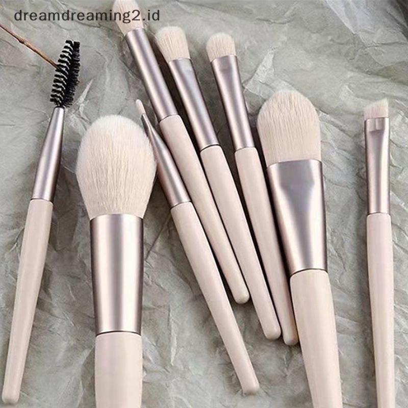 (drea) 8pcs Set Kuas Makeup Wanita Mini Travel Portable Brush Concealer Lembut Dengan Tas //