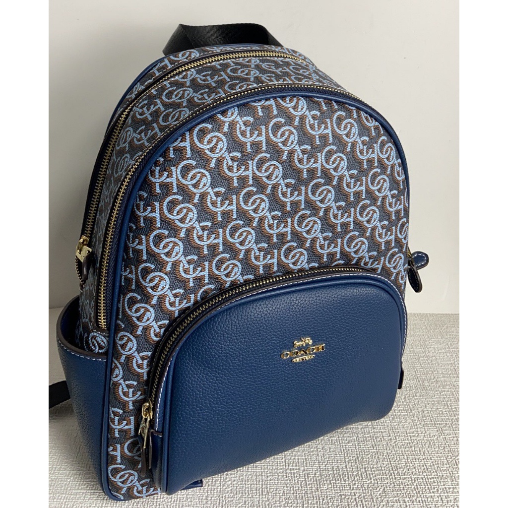 New Coach CF344 Blue Monogram Court Backpack In Signature Canvas