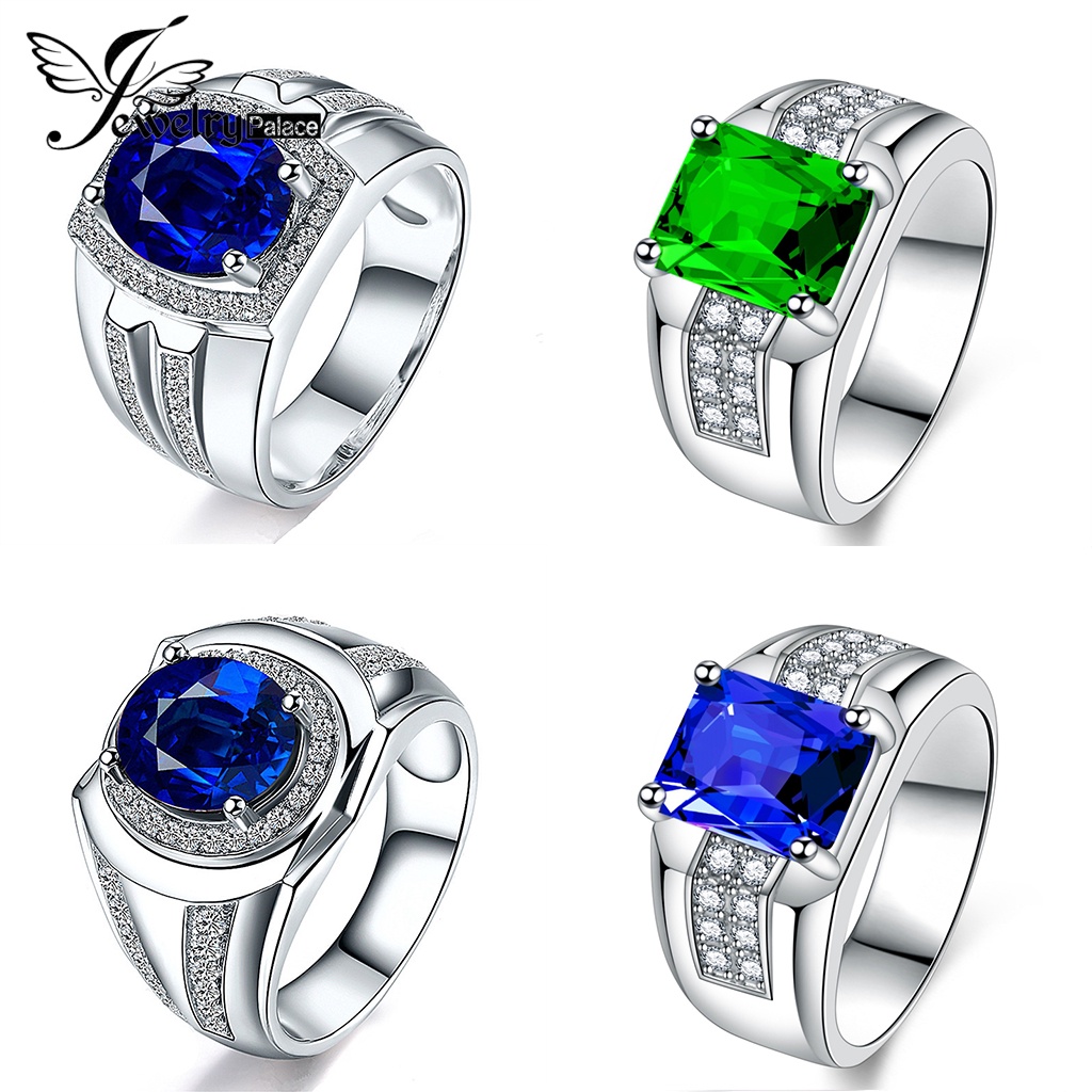 Jewelrypalace Cincin Sapphire Simple Emerald Perak Asli925 Perhiasan Pria M083