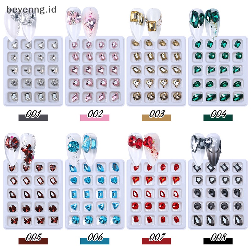 Beyen 20PCS 3D Nail Art Rhinestones Kristal Batu Warna-Warni Tips Dekorasi DIY ID