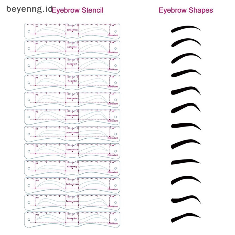 Beyen 12pcs Reusable Eye Brow Drawing Guide Set Stensil Alis Makeup Card Kit ID