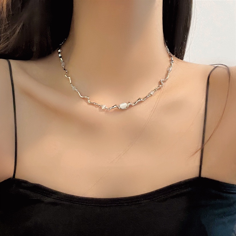 Korea Selatan Eropa Amerika ins Gaya Keren Jahitan Gelombang Opal Kalung Niche Temperamen Gaya Hong Kong Gaya Perancis Influencer Klavikula