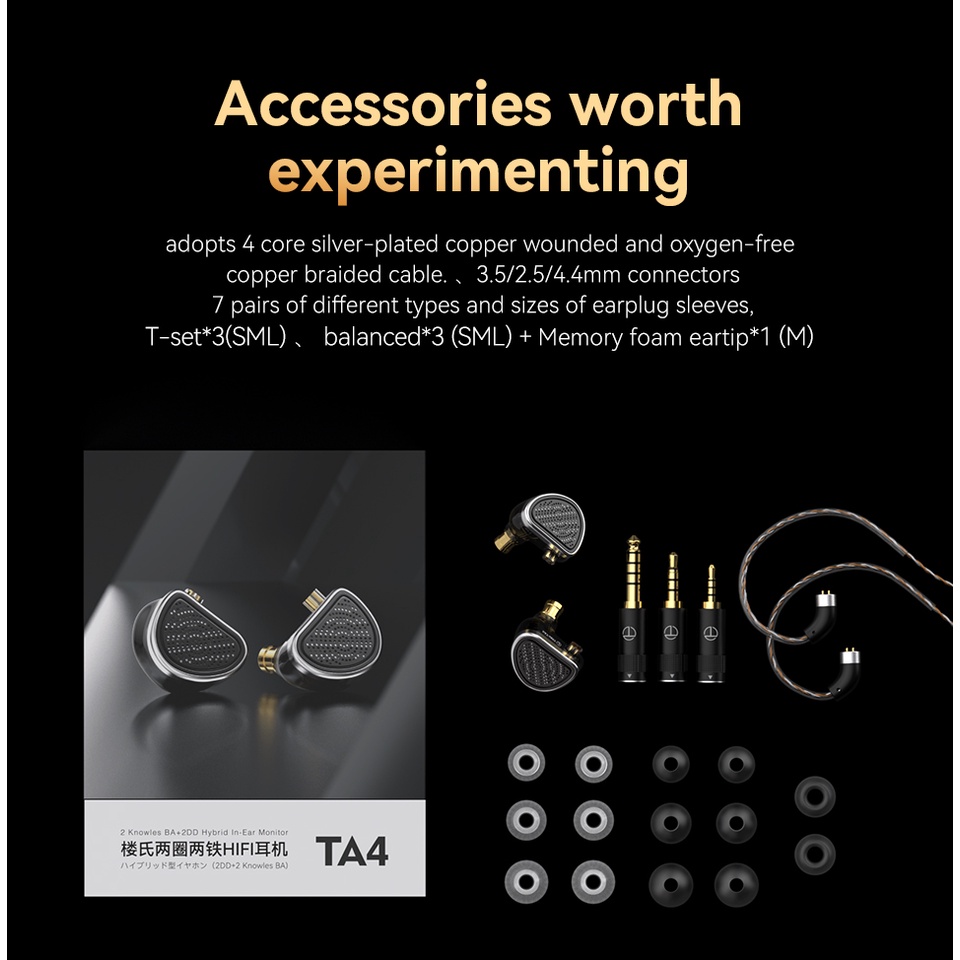 Trn TA4 2BA +2DD Knowles Hybrid in-Ear Earphone Headphone HiFi Bass Suara Daya Serap Tinggi Untuk Smartphone PC