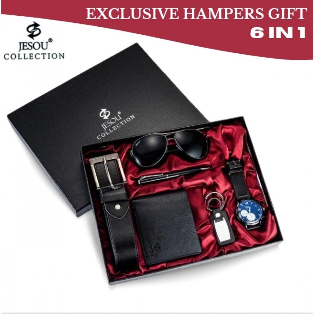 JESOU Set Hadiah Pria 6 in 1 Jam Dompet Exclusive Hampers Gift Box