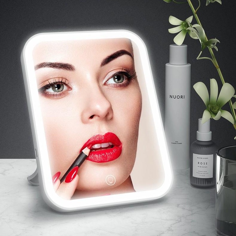 Mirror Touch Screen Led /Cermin Makeup LED / Cermin Make up Meja dengan Lampu LED Tombol Touch Screen Charge USB/Kaca Cermin Lampu Charge USB Portable Cermin Lipat Led