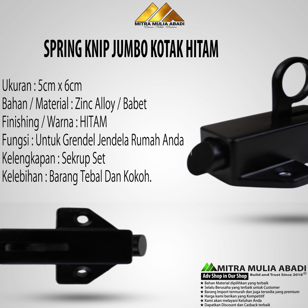 SPRING KNIP HITAM l JUMBO KOTAK l SLOT JENDELA KODOK