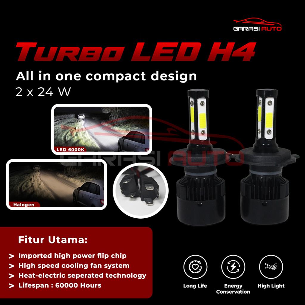 Lampu Turbo LED H4 Putih Bohlamp Head Lamp Utama Mobil Avanza Xenia Calya Sigra Agya Ayla Innova