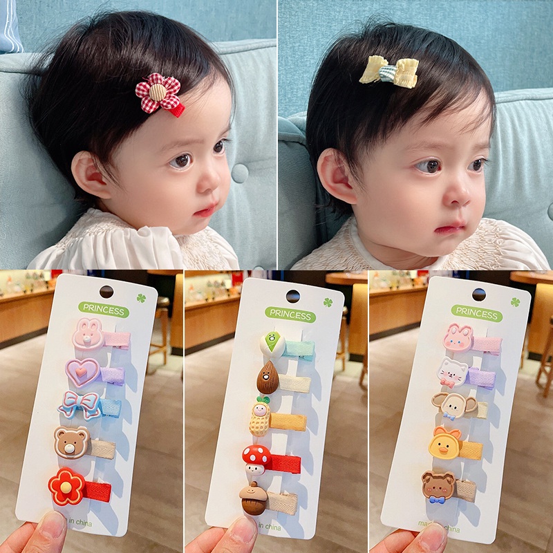 5pcs Klip Rambut Anak Gaya Korea Baru Putri Lucu Manis Bayi Klip Kartun Klip Kecil Poni Samping Klip Rambut Rusak Aksesoris Rambut Hair Pin