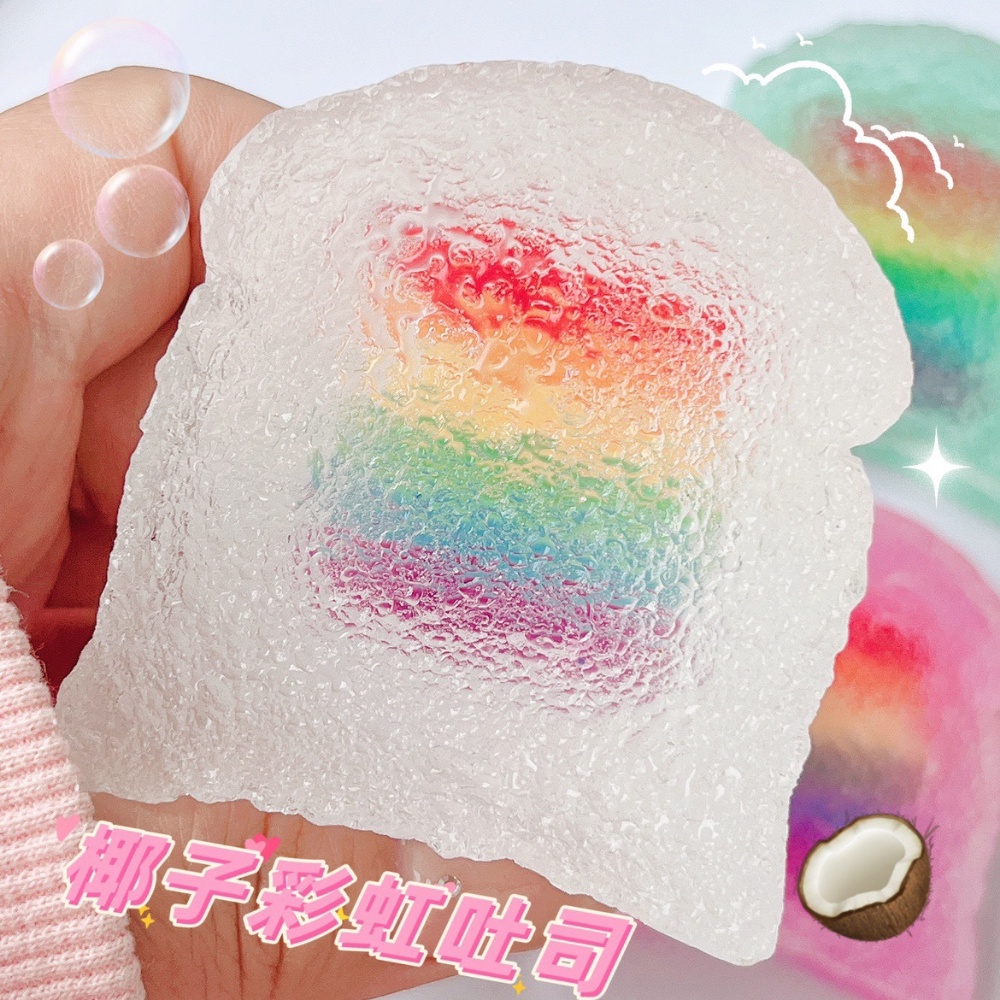 Simulasi Roti Bakar Licin Dekompresi Mainan Musim Panas Rainbow Toast Jelly Lilin Lembut Tekan Mainan