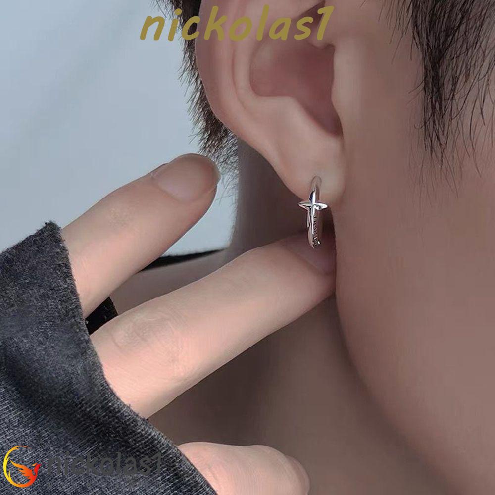 NICKOLAS1 Anting Hoop Hadiah Keren Perhiasan Punk Warna Perak Kualitas Tinggi Hip Hop Stud Earrings
